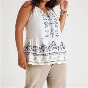 Anthropologie XL Maeve Neely Embroidered Babydoll Top
